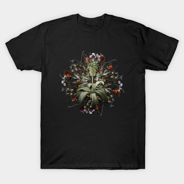 Vintage Eucomis Regia Flower Wreath T-Shirt by Holy Rock Design